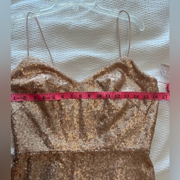 Dessy Collection Spaghetti Strap Flared Skirt Sequin Midi Dress Rose Gold NWOT - Picture 15 of 16